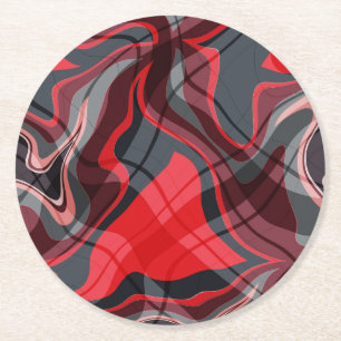 Red Black en Grey Abstract Art Pattern Ronde Kartonnen Onderzetter