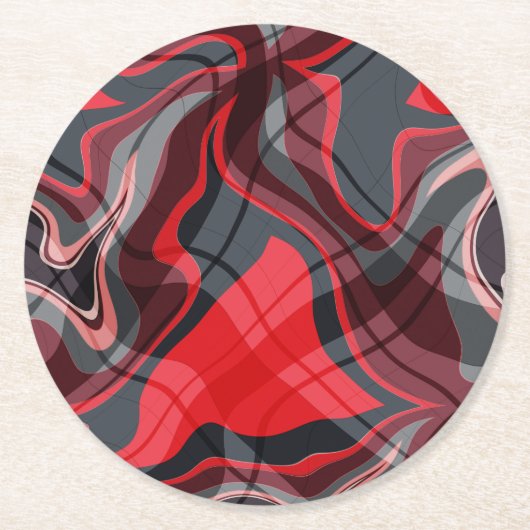 Red Black en Grey Abstract Art Pattern Ronde Kartonnen Onderzetter (Voorkant)