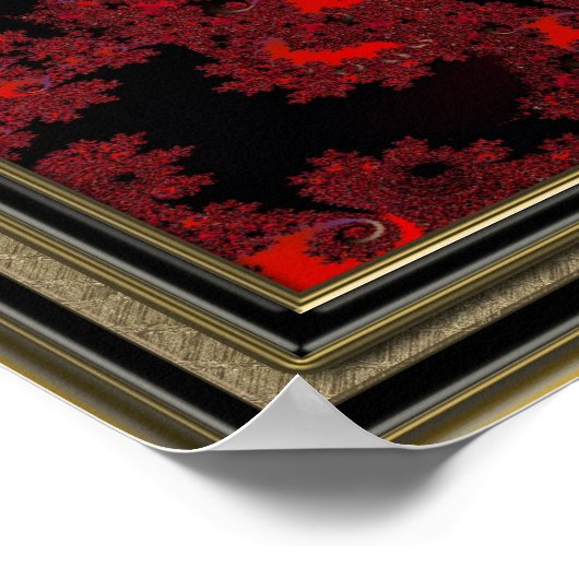 Red Black en Metallic Gold Celtic Knot op Fractal Poster (Hoek)