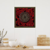 Red Black en Metallic Gold Celtic Knot op Fractal Poster (Keuken)