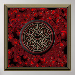 Red Black en Metallic Gold Celtic Knot op Fractal Poster
