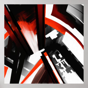 Red Black en White Abstract Poster