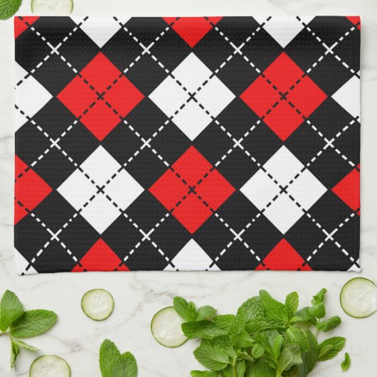 Red Black en White Argyle Pattern Theedoek (Gevouwen)