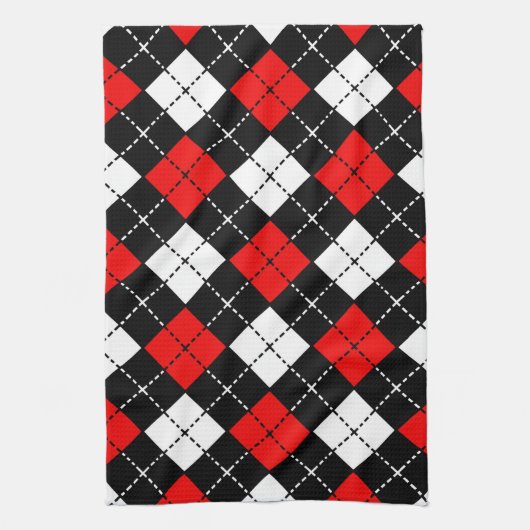Red Black en White Argyle Pattern Theedoek (Verticaal)