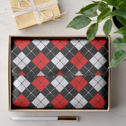 Red Black en White Argyle Pattern Tissuepapier (Geschenk)