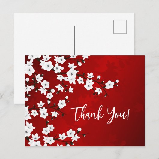 Red Black en White Cherry Blossom Dank je Briefkaart (Voorkant / Achterkant)