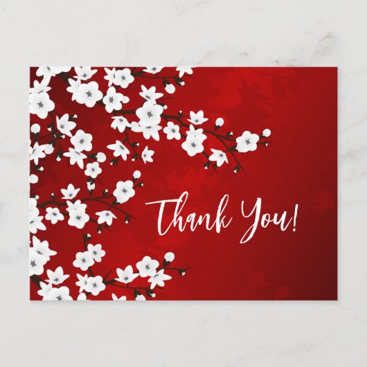 Red Black en White Cherry Blossom Dank je Briefkaart (Voorkant)