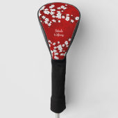 Red Black en White Cherry Blossom Golf Head Hoesje Golfheadcover (Voorkant)