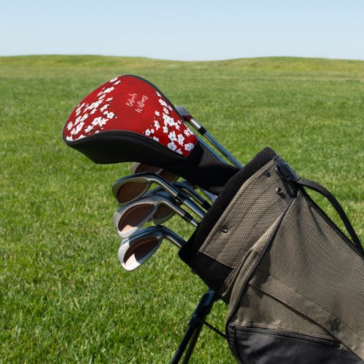 Red Black en White Cherry Blossom Golf Head Hoesje Golfheadcover (Insitu)