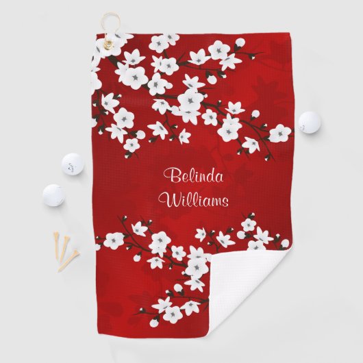 Red Black en White Cherry Blossom Golfhanddoek (Insitu)
