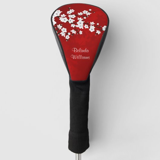 Red Black en White Cherry Blossom Golfheadcover (Voorkant)