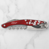 Red Black en White Cherry Blossom Monogram Waite Kurkentrekker (Achterkant)