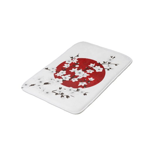 Red Black en White Cherry Blossom Rising Sun Badmat (Gekanteld)
