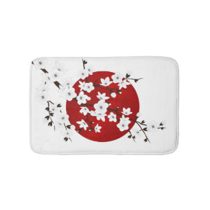 Red Black en White Cherry Blossom Rising Sun Badmat