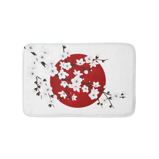 Red Black en White Cherry Blossom Rising Sun Badmat (Voorkant)