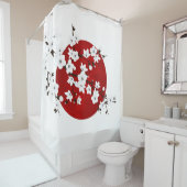 Red Black en White Cherry Blossom Rising Sun Douchegordijn (In situ)