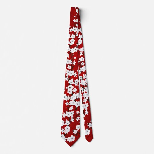 Red Black en White Cherry Blossom Stropdas (Voorkant)