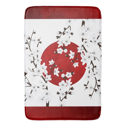 Red Black en White Cherry Blossom Sun Badmat (Voorkant Verticaal)