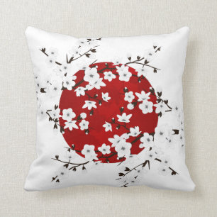 Red Black en White Cherry Blossom Sun Kussen
