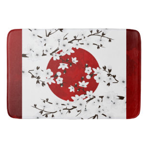 Red Black en White Cherry Blossom Zon Badmat