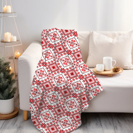 Red Black en White Classic Nordic Fair Isle Motif Fleece Deken