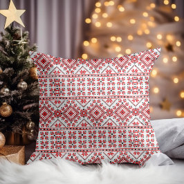 Red Black en White Classic Nordic Fair Isle Motif Kussen