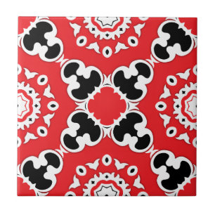 Red Black en White Elegant  Damask Baroque Tegeltje