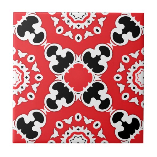 Red Black en White Elegant  Damask Baroque Tegeltje (Voorkant)