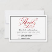 Red Black en White Script Wedding Reply Kaart (Voorkant)