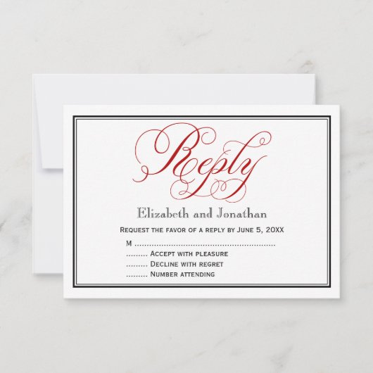 Red Black en White Script Wedding Reply Kaart (Voorkant)