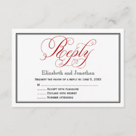Red Black en White Script Wedding Reply Kaart
