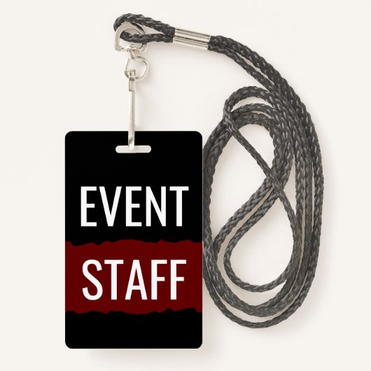 Red Black en White Simple Event Staff Badges (Voorkant met draagriem)