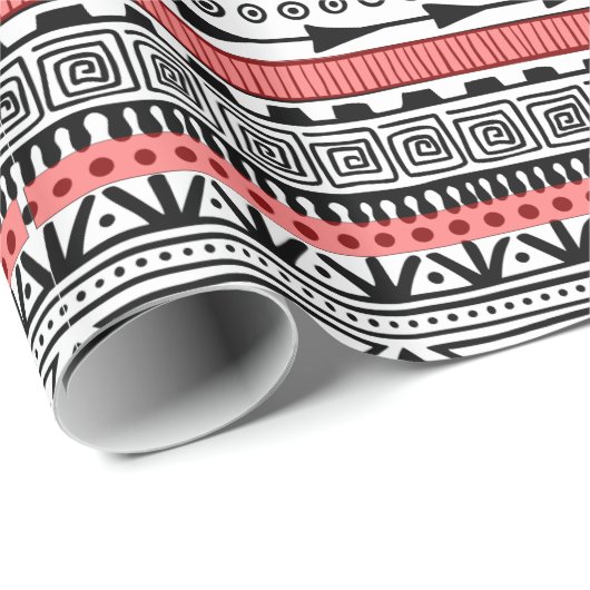 Red Black en white Southwestern Pattern Cadeaupapier (Rol Hoek)