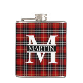 Red Black en White Tartan Monogrammen Heupfles (Voorkant)