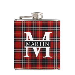 Red Black en White Tartan Monogrammen Heupfles