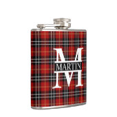 Red Black en White Tartan Monogrammen Heupfles (Rechts)