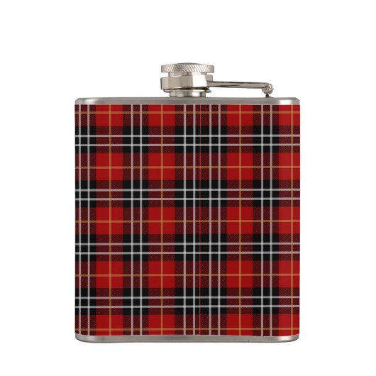 Red Black en White Tartan Monogrammen Heupfles (Achterkant)
