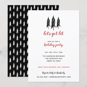 Red & Black Evergreen Tree Pattern-feestdag Kaart