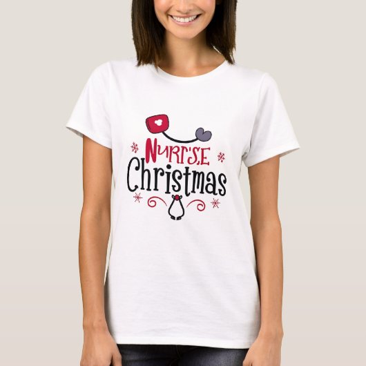 Red Black Festive Stethoscope Nurse Cute Christmas T-shirt (Voorkant)