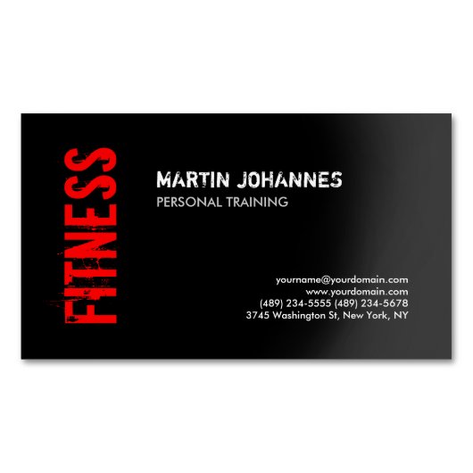 Red Black Fitness Personal Trainer Visitekaartje Magnetisch Visitekaartje (Voorkant)