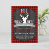 Red Black Flannel Deer Baby shower Invitation Kaart (Staand voorkant)