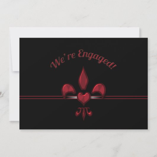 Red Black Fleur de Lis Heart Engagement Party Kaart (Voorkant)