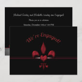 Red Black Fleur de Lis Heart Engagement Party Kaart (Voorkant / Achterkant)