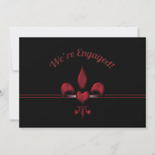Red Black Fleur de Lis Heart Engagement Party Kaart