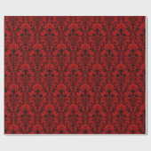Red & Black Floral Swirl Damask Cadeaupapier (Vlak)