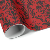 Red & Black Floral Swirl Damask Cadeaupapier (Rol Hoek)