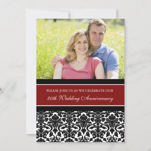 Red Black Foto 20th Jubileum Party Invitation Kaart (Voorkant)