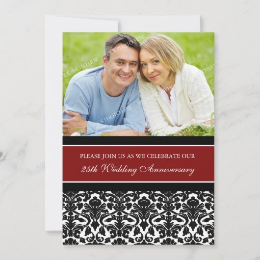 Red Black Foto 25th Jubileum Party Invitation Kaart (Voorkant)