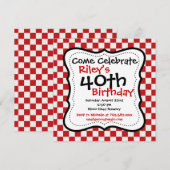 Red Black Gecontroleerd 40th Birthday Party Uitnod Kaart (Voorkant / Achterkant)