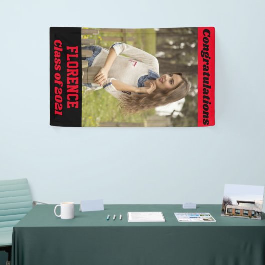 Red Black Gefeliciteerd Afstuderen Spandoek (Beurs)
